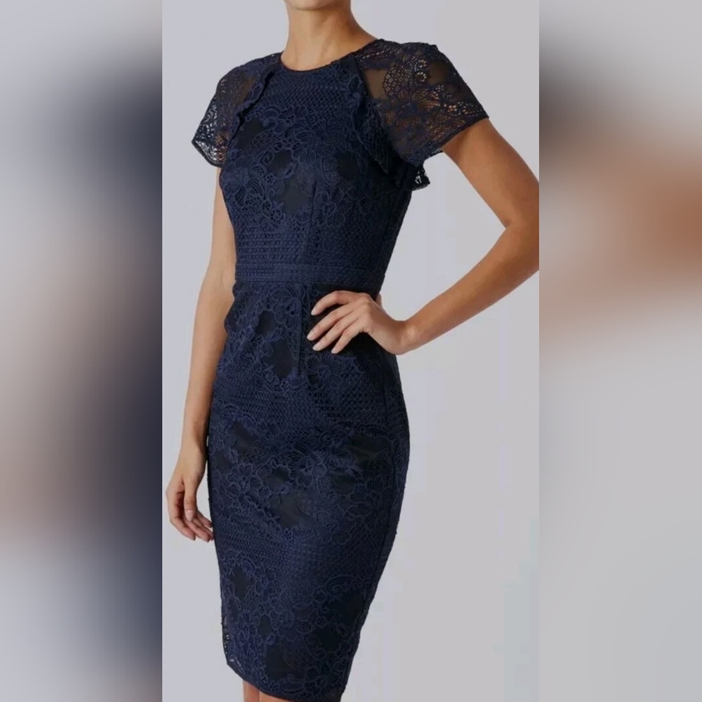 Monsoon Lucy Lace Sheath Dress, Navy, Size 6, EUC